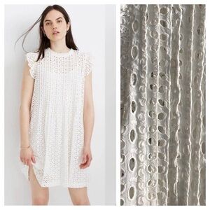 Madewell White Eyelet Ruffle Sleeve Pintuck Mini Dress S
